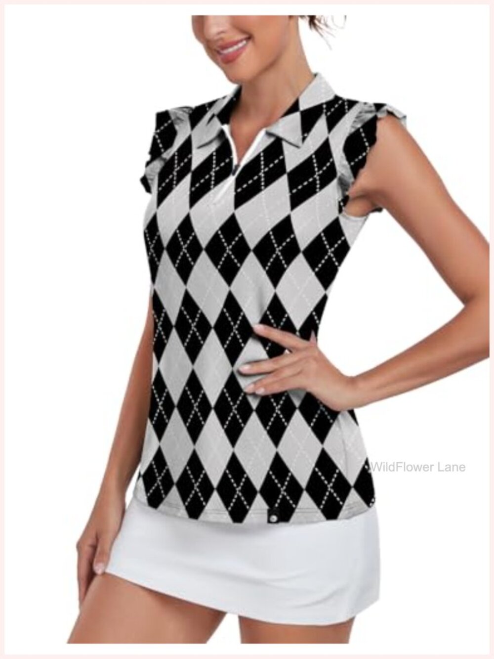 Sleeveless Golf Polo Shirt Ruffle Sleeve Moisture Wicking Tennis Tank